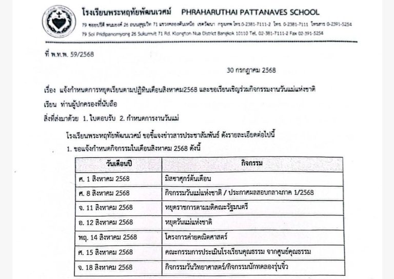 กิจกรรมในเดือนสิงหาคม และกำหนดการงานวันแม่
